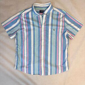 Vineyard Vines Shirt Mens XB Blue Pink Striped Big Short Sleeve Button Up Preppy